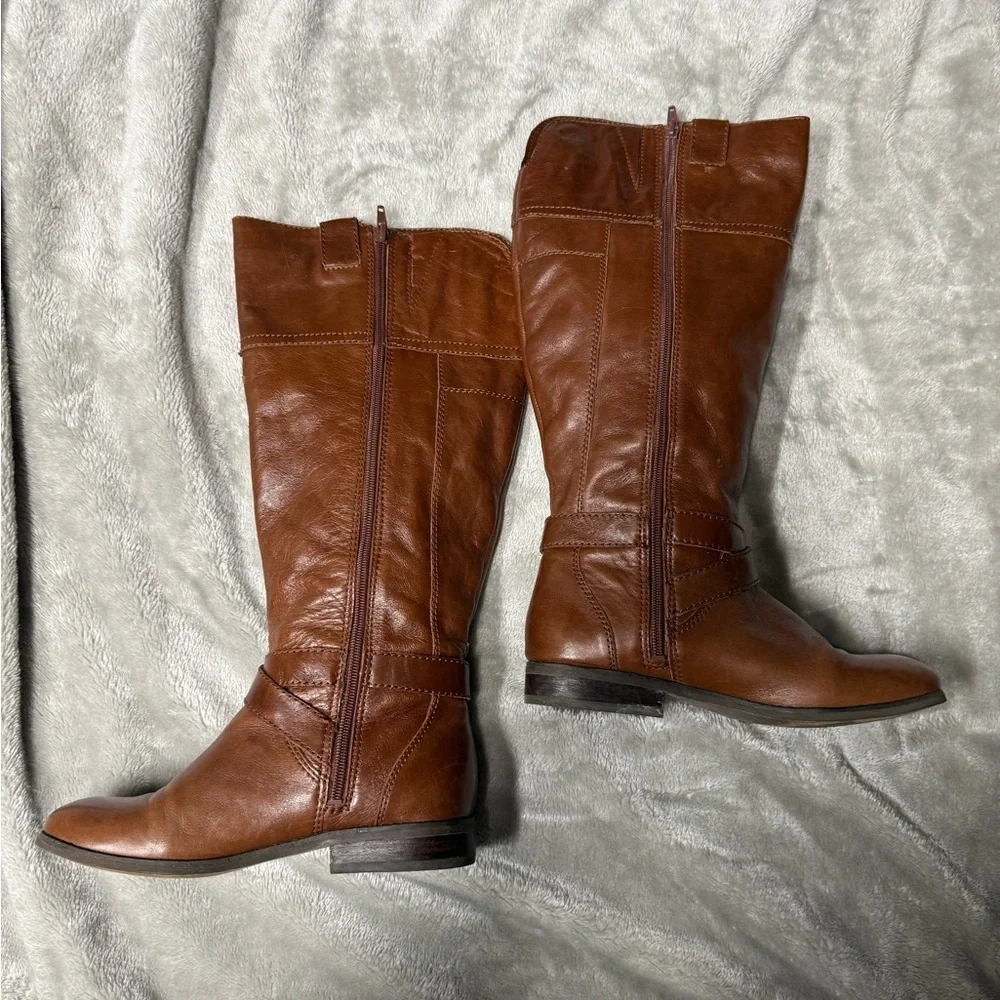 Marc Fisher Glimmer cognac leather riding boots Sz 6